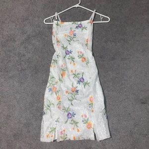 FOREVER 21 woven cream/multi petite bodycon dress